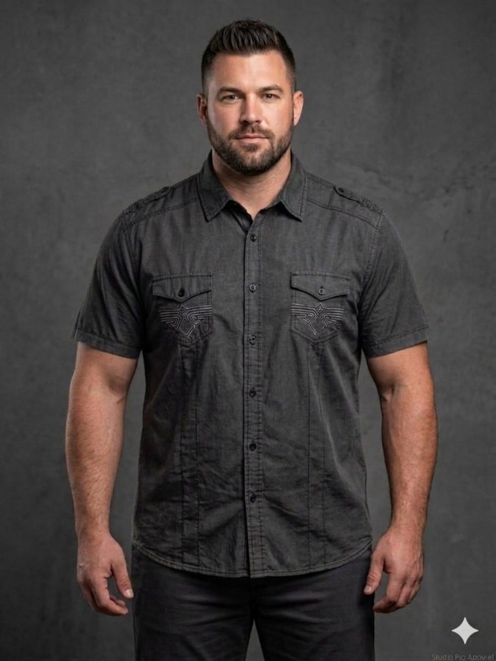 Chalc Short-Sleeve Casual Button-Down Shirt in Charcoal Men's Size XXL